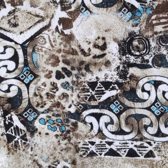 Chico's Short Sleeve Cotton V-neck Printed Top, Brown / Beige / Turquoise - Picture 5 of 7